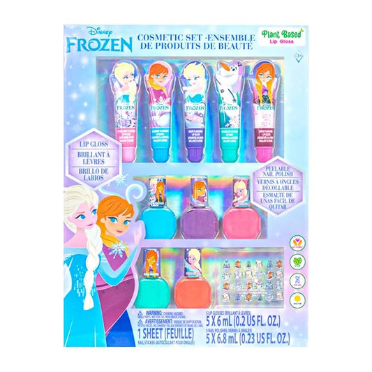 Disney Frozen 2 Super Sparkly Cosmetic Makeup Set for Girls with Lip Gloss Nail Polish Nail Stickers 11 Pcs Perfect for Birthday Gift Age 3+ by Townley Girl