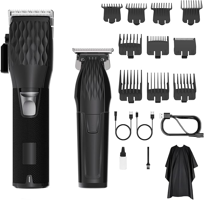 Professional Cordless Hair Clippers for Men & Trimmer Set, 240Min Runtime with LED Display, Quiet Haircut Kit for Men/Women/Kids w/6 Guide Combs, Barber Scissors, Cleaning Brush