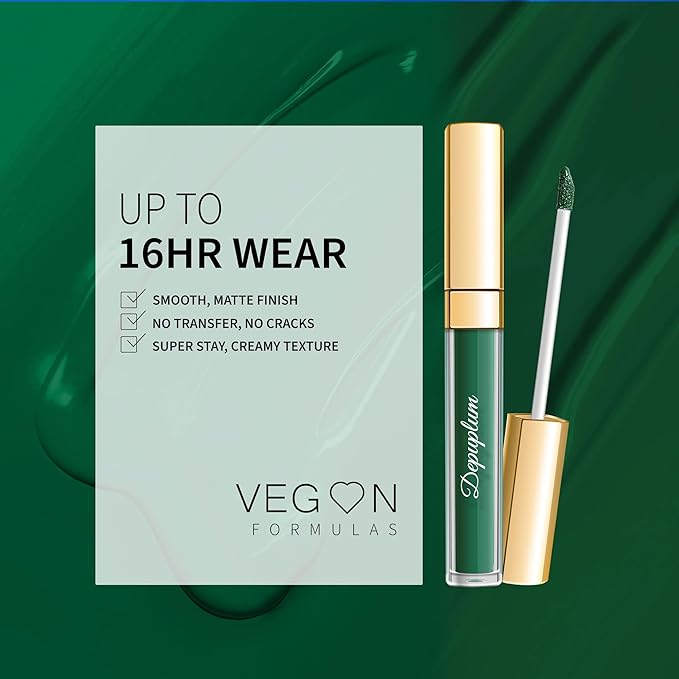 Depuplum Green Lipstick Matte for Women, Superstay Long Lasting Lipstick Smudgeproof Liquid Lipsticks, Cruelty Free Lip Makeup (DM02 Green Forest)