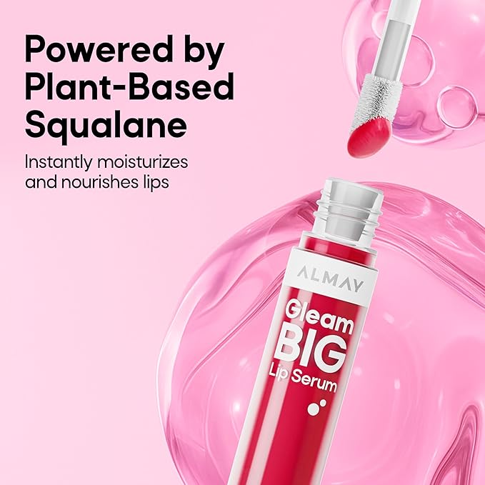 Almay Gleam Big Lip Serum, Hydrating and Moisturizing, Hypoallergenic Lip Gloss, Non-Sticky, 600 Mon Cherry, 0.13 fl oz