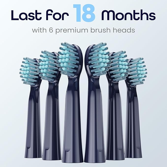7AM2M Sonic Electric Toothbrush for Adults High Power Rechargeable Toothbrushes with 6 Brush Heads,5 Adjustable Modes, Built-in 2-Minute Smart Timer,3 Hours Fast Charge for 45Days (Navy)