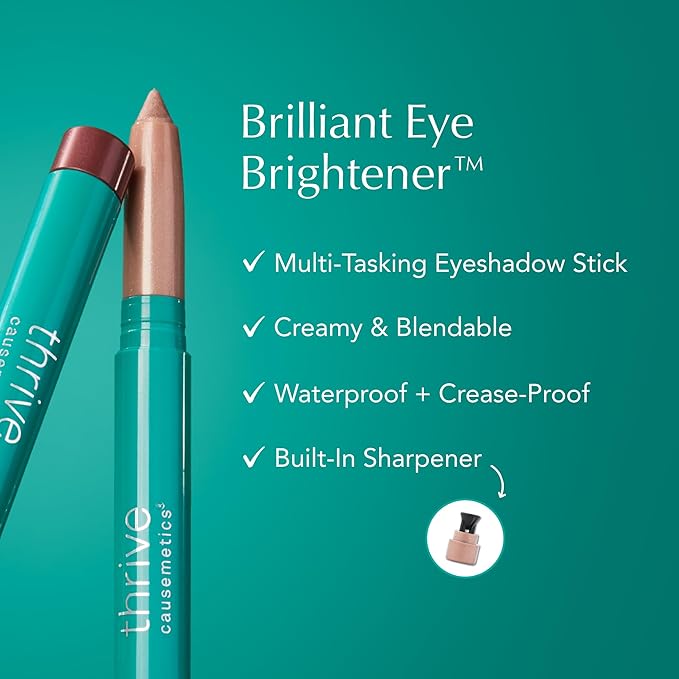 Thrive Causemetics Brilliant Eye Brightener Eyeshadow Stick Bundle for Brown Eyes, 3 Shades, Waterproof & Crease Proof Cream to Powder Long Lasting Formula, 3 Shadow Sticks & Confetti Makeup Bag
