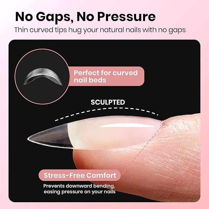 Beetles Gel Nail Tips Curve-EX - Almond Short, 320pcs 16 Sizes, Etch-X Half Matte Full Cover Soft Acrylic False Press on Nail Tips Easy DIY Nail Extension Art Salon for Curved & Natural Nail Beds