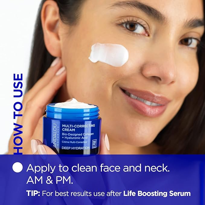 Andalou Naturals Deep Hydration Face Moisturizer, Multi-Correcting Cream, Day & Night Moisturizer for Face with Hyaluronic Acid & Vegan Collagen for Softer & More Supple Skin, 1.7 fl oz