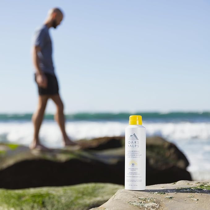 Oars + Alps Sunscreen Spray for Face & Body, SPF 30 Spray Sunscreen Infused with Vitamin E & Antioxidants, Water & Sweat Resistant, All Skin Types, Lightweight, Hydrating, 6oz, 2pk