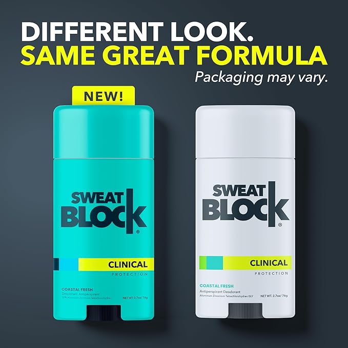 SweatBlock Deodorant Antiperspirant for Women & Men | 48 Hour High Degree Sweat & Odor Protection | Non Irritating Smooth Glide | Coastal Fresh Scent (1 Pack)