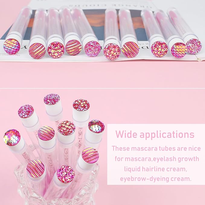 20 Sets Mascara Wand Tube Diamond Eyelash Spoolies Rose Mascara Brushes Lash Brush Makeup Tool Applicator Eyelash Brush Tubes Makeup Brush (4C-Rose)