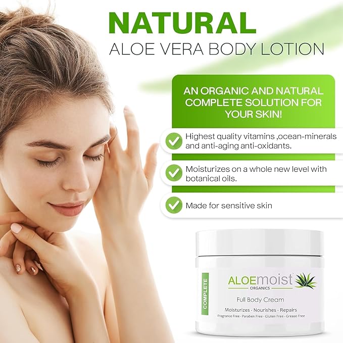 Organic Aloe Vera Face Cream & Body Moisturizing Cream, Natural Aloe Vera Lotion with Vitamin E Oil, Vitamin C, Retinol Cream, Shea Butter – Anti Aging Face Moisturizer for Women, Dry Skin (2 oz)