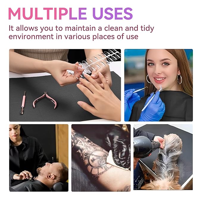 Makartt Disposable Nail Mats: 20 Pcs Fordable Nail Paper Towels for Table Acrylic Practice Sheet 3 Ply Waterproof Nail Art Table Mats Clean Pads for Salon Manicure Tattoo Black
