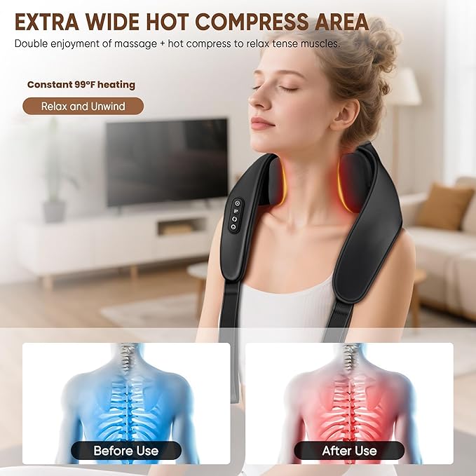 Shiatsu Neck and Back Massager, Shoulder Massager for Pain Relief Deep Tissue, Cordless 4D Deep Tissue Kneading Massage Pillow with Heat for Neck, Back, Legs, Massager Gifts for Men Women