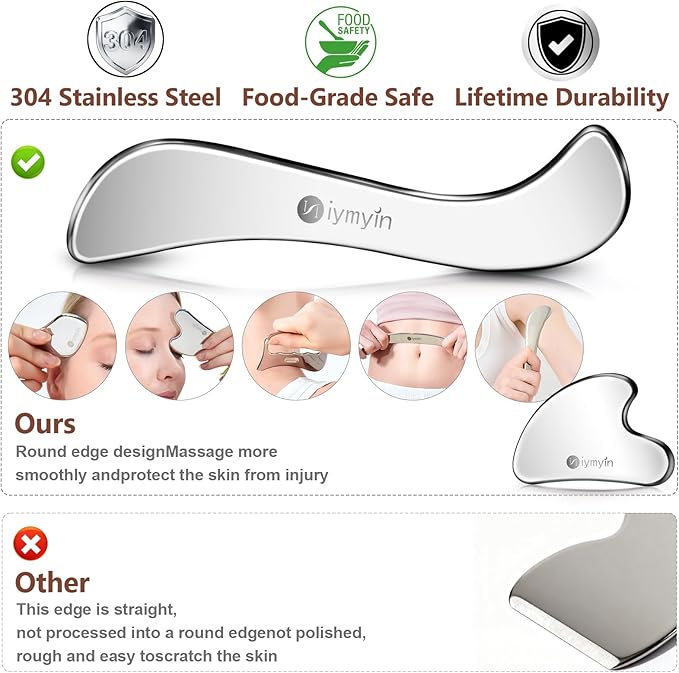 5-in-1 Stainless Steel Muscle & Fascia Scraper Tool Set, for Body Skin Massage and Sore Muscles, Myofascial, Iastm Tools, Soft Tissue Mobilization Tools, Full Body Gua Sha Kit, New Year Gift (5PCS)