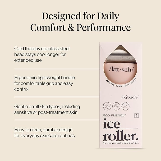 Kitsch Ice Roller for Face – Stainless Steel Ice Face Roller to Reduce Puffiness, Redness & Headaches – Cooling Facial Roller for Skin Care, Irritation Relief & Spa-Like Experience at Home - Pink