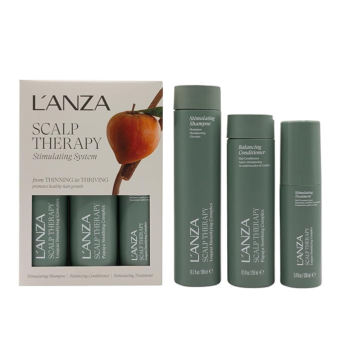 L'ANZA Scalp Therapy Hair Care Kit, Shampoo, Conditioner & Stimulating Leave-In Hair Treatment, Supports Healthy Growth, Adds Fullness, Strengthens, Anti Aging, Combats Oil & Removes Buildup