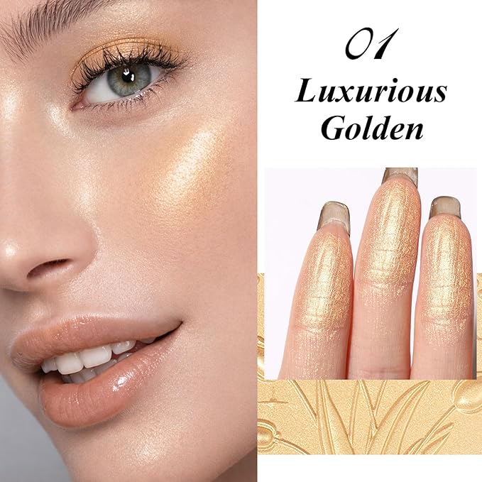 UCANBE Sparkle Bomb Baked Highlighter, Powder Highlighter Makeup, High Glossy Illuminator Palette for Face & Body, Weightless and Buildable (01 Luxurious Golden)