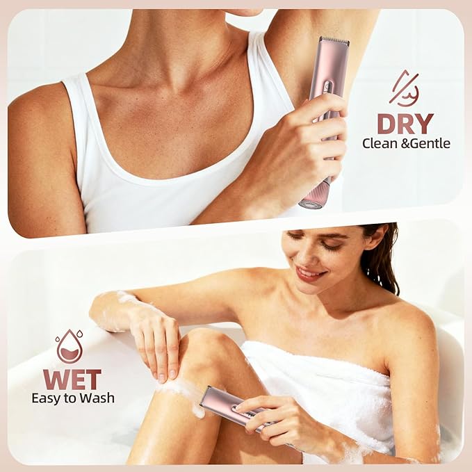 Bikini Trimmer for Women, 2 in 1 Electric Razors for Women, Bikini Shaver with Dual Heads, Body and Facial Hair Removal, IPX7 Waterproof Wet & Dry Use, for Face Chin Pubic Underarm Legs