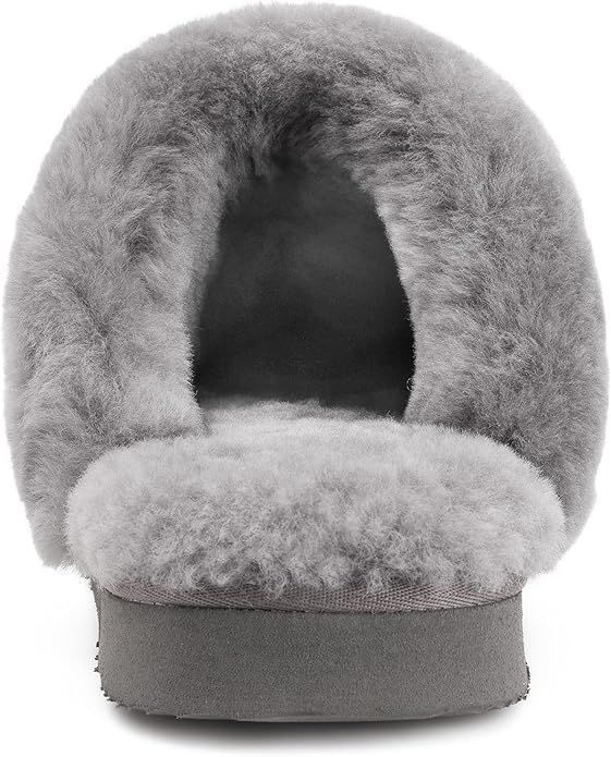 Parfeying Women's Shearling Slippers Genuine Leather with Rubber Sole, Sheepskin Fuzzy Indoor Outdoor Shoes for Home
