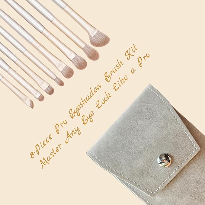 SHELWIN Eyeshadow Makeup Brushes Set with Case 8 PCS Soft Synthetic Hairs Eye Makeup Brushes for Blending Eyebrow Eyeliner Eyeshadow （Silver）