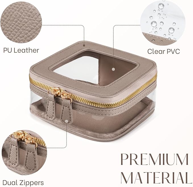 Oaque Mini Cosmetic Bag Clear Makeup Bag Small Travel Toiletry Bag with Zipper, Cute Car Cosmetic Case Transparent Makeup Pouch for Purse (Stone)