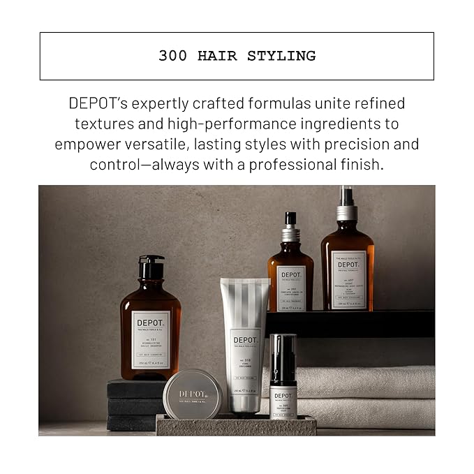 DEPOT No. 302 Clay Pomade | Strong Hold Hair Pomade with Natural Clay, Botanical Complex & Glycerin | Matte Finish & Texture Enhancer for Men | 2.5 oz.