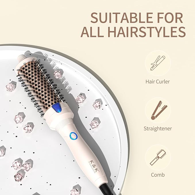 K&K Thermal Brush Blowout Express 1.5 Inch Negative Ion Thermal Round Brush Creates Blowout Look Makes Hair Shinier & Smoother Dual Voltage Easy to Use