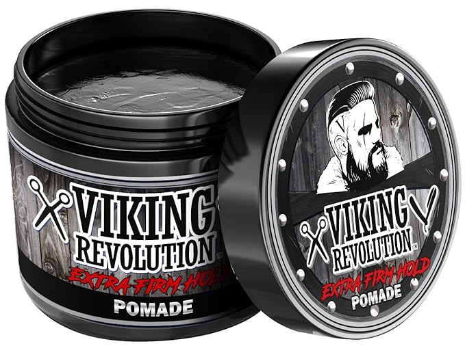 Viking Revolution Extreme Hold Pomade for Men – Style & Finish Your Hair - Extra Firm,Strong Hold & High Shine for Men’s Styling Support - Water Based Male Grooming Product is Easy to Wash Out, 4oz