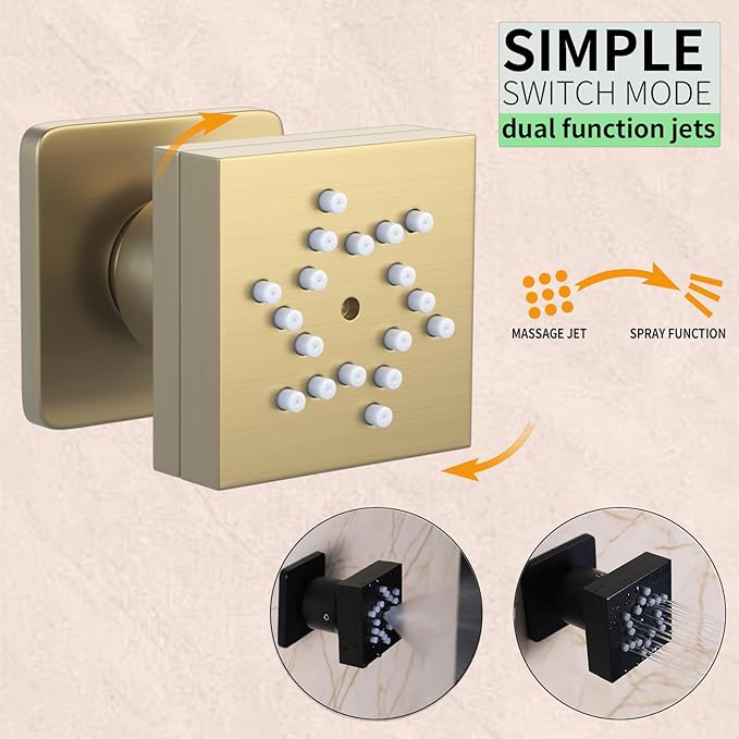 KATAIS Shower System with 12X35 inch Overshower and Dual Side ShowerHead(8 inch), 6 PCS Body Jet and HandHeld Spray, Dual Thermostatic Valve Kit Can Achieve 8 Shower Functions, Brushed Gold