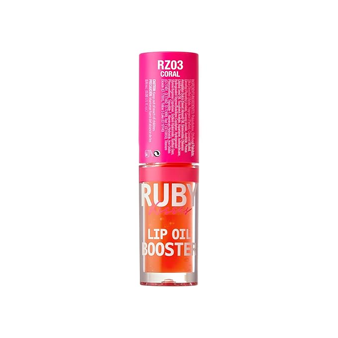 Ruby Kisses Lip Oil Booster, Hydrating Lip Gloss with Nourishing Natural Oil Blend, Jumbo Wand for Easy Application, Non-Sticky Formula (Coral)