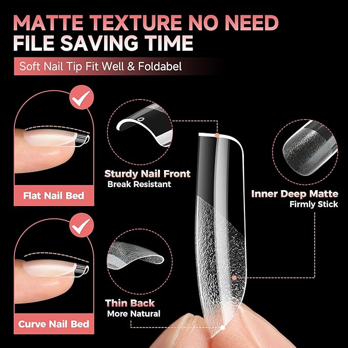 UNA GELLA Short Square Gel Nail Tips: 312pcs Square Fake Nails Pre-file Soft Gel Nails Tips for Full Cover Acrylic Nails False Nails12 Sizes Press on Nails for Nail Extensions Home DIY Salon