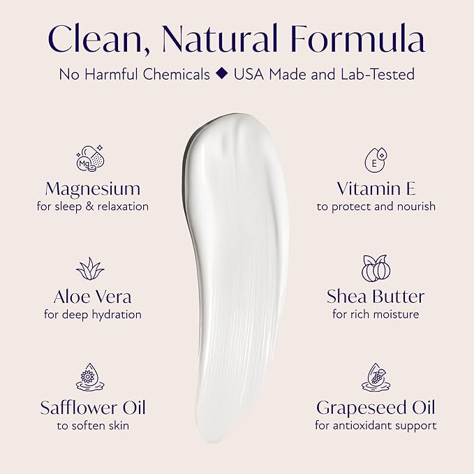 Solia Magnesium Sleep Cream, USA-Made Topical Magnesium Lotion for Sleep, Lavender Lotion for Feet Pain, Nighttime Mag Oil Body Butter, Foot Cream for Leg Cramps, Relaxing Rub for Muscle Soreness, 4oz