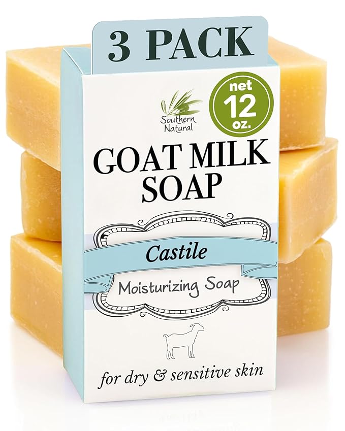 Southern Natural Goat Milk Soap Bar (Castile 3 Pack) Unscented Soap For Dry, Sensitive Skin. Natural, Handmade Soap For Men, Women, Kids & Baby. Use On Face & Body