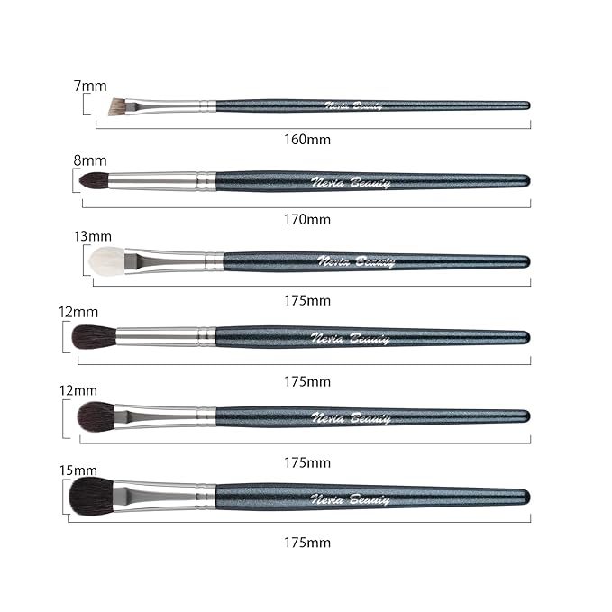 EVRCHGIEA Natural Goat Hair Eye Makeup Brush Set, 6 Pcs Professional Blending Eyeshadow Makeup Brushes for Concealer Eyebrows Eyeliner, Soft Hairs & Wood Handle… (blue 6pcs)