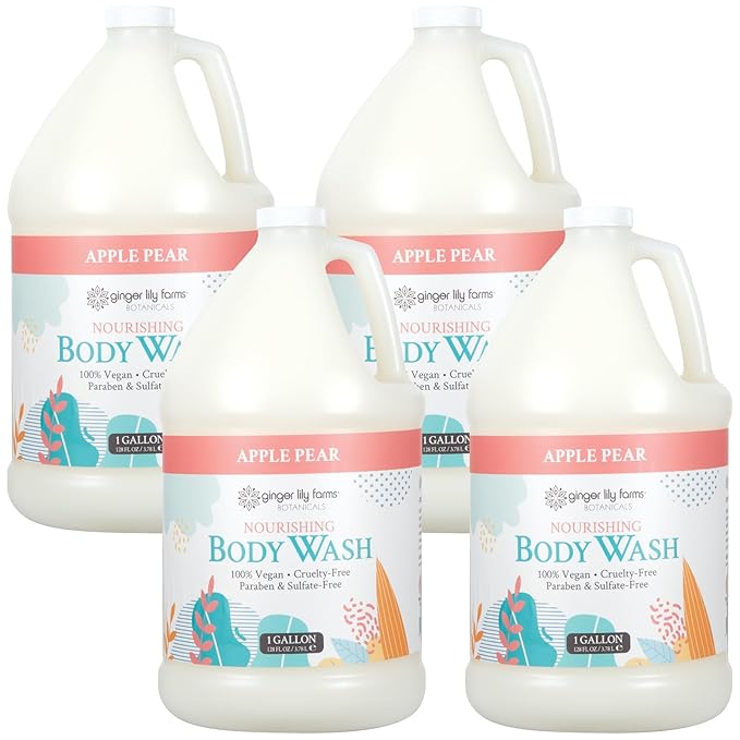 Ginger Lily Farms Botanicals Nourishing Body Wash, 100% Vegan & Cruelty-Free, Apple Pear Scent, 1 Gallon (Pack of 4)