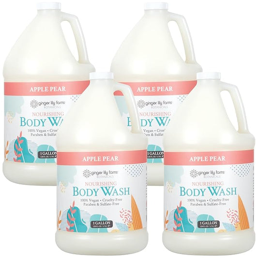 Ginger Lily Farms Botanicals Nourishing Body Wash, 100% Vegan & Cruelty-Free, Apple Pear Scent, 1 Gallon (Pack of 4)