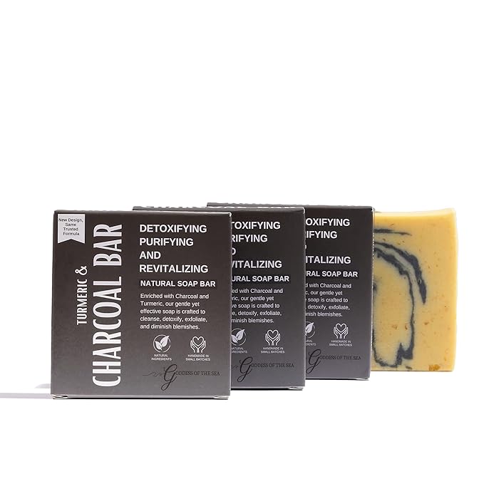 Turmeric Charcoal Bar – Natural Face & Body Soap for Acne, Dark Spots & Detox | Even Skin Tone | Deep Cleansing | Handmade, Organic, Vegan with Activated Charcoal & Turmeric (1)