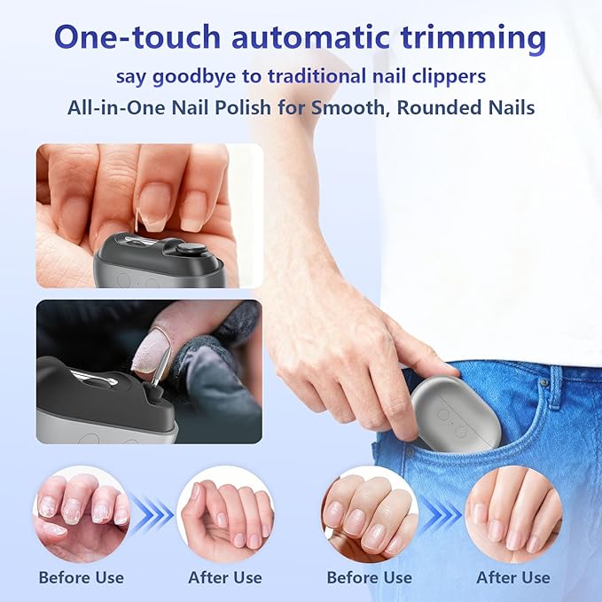Electric Nail Clippers Seniors，3 in 1 Easy Clip Electric Nail Clippers，2 Speeds, Magnetic Cover, USB Charging,Polisher with LED Light, & Nail Scraps Storagefor Seniors, Adults, Kids