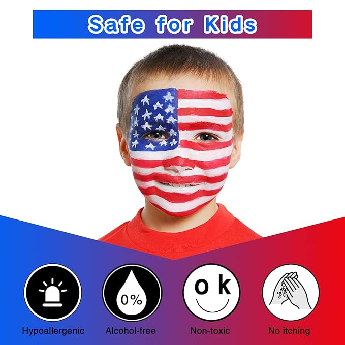 MEICOLY Red White and Blue Face Paint Palette,4th of July Accessories,4th of July Face Body Paint,4th of July Outfits for Women,Face Painting for Halloween SFX Clown Devil Spiderman Cosplay Makeup
