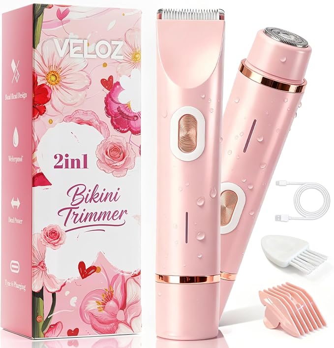 Upgrade 2-in-1 Bikini Trimmer for Women - IPX7 Waterproof & Gentle Electric Razors for Bikini Line, Legs, Underarms, Face - Portable Cordless Body Shaver for Trip, Ideal Women's Gift