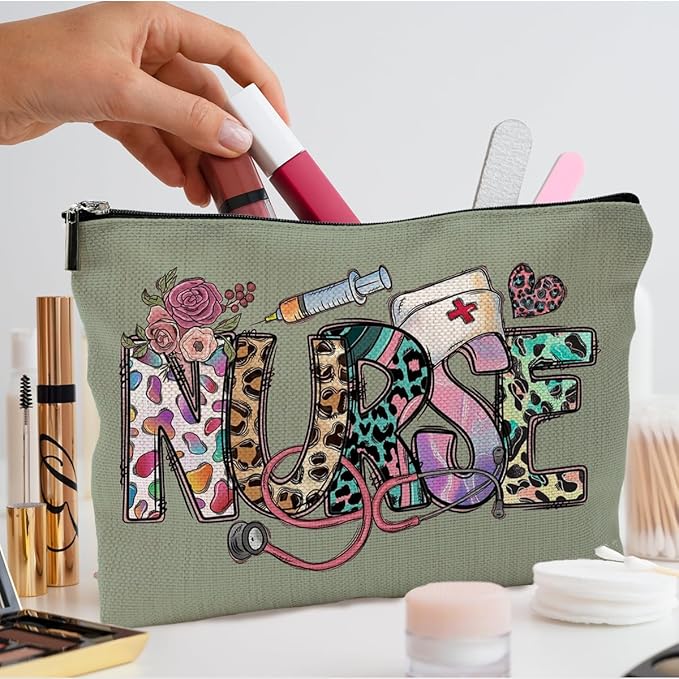 QGFM Nurse Makeup Bags,Nurse Gifts for Women,Nurse Cosmetic Bags With Zipper,Nurse Gifts for Nursing Student,Student Nurse Gifts(Green)