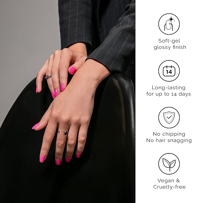 NAILOG Semi Cured Gel Nail Strips│20pcs Extra Long Nail Polish Strips│Nail Stickers with Glossy Gel Finishing│Pink Bomb