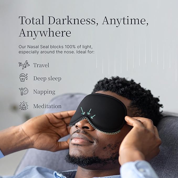 Nox Sleep 3D Sleep Mask for Men, 100% Blackout Eye Mask for Sleep, Ice Silk Adjustable Sleeping Mask for Side Sleepers, Soft Breathable Blindfold, Perfect Sleep Mask for Travel & Women (Black)