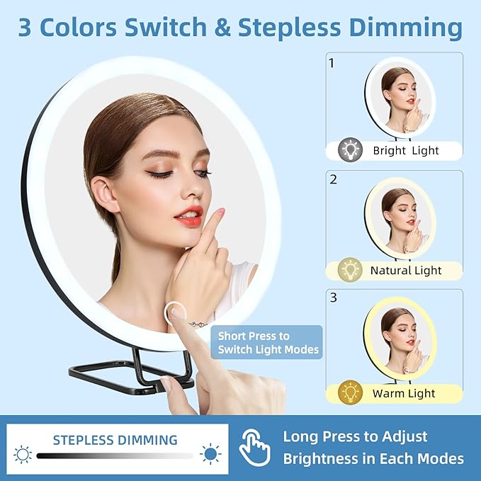 6" 30X Magnifying Mirror with Light Suction Cup,Led Close up Mirror for Checking Pores with 360° Stand,3 Color Lighted Personal Mirror 30X,30 Times High Magnification Concave Mirrors