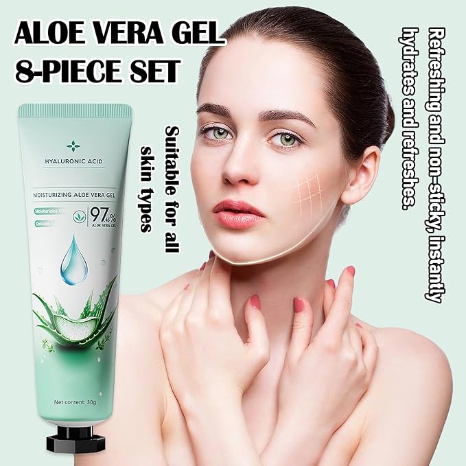 Fusang 8Pcs Organic Aloe Vera Gel for After Sun Skin Care,Natural Moisturizing Aloe Vera Gel for Face & Body,Easy to Portable Face Moisturizer,Travel Size Pure Vera Aloe Gel for all Skin Types E