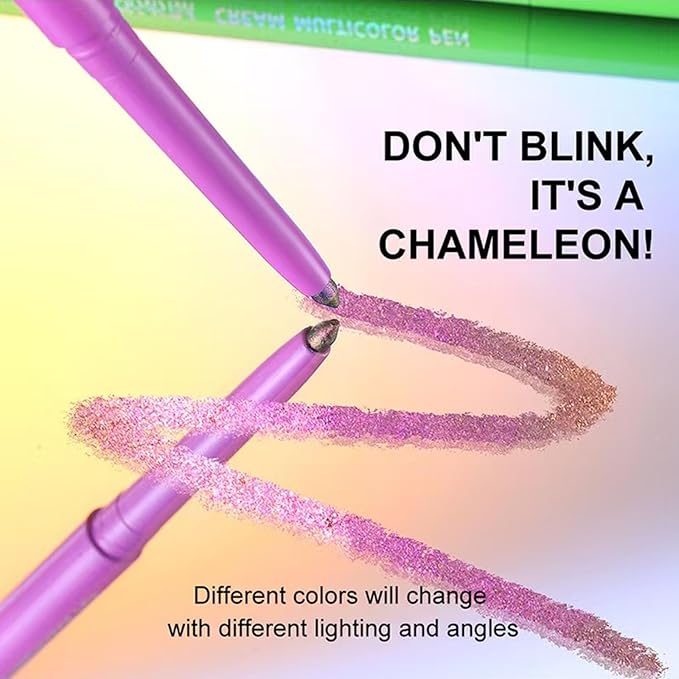 Purple Pink Eyeliner Chameleon Metallic Glitter Eyeliner Pen Multicolor Cream Shimmer Glitter Smooth Eyeshadow Stick Waterproof Long Lasting Eye liner Pencil,Party Stage Use # 03