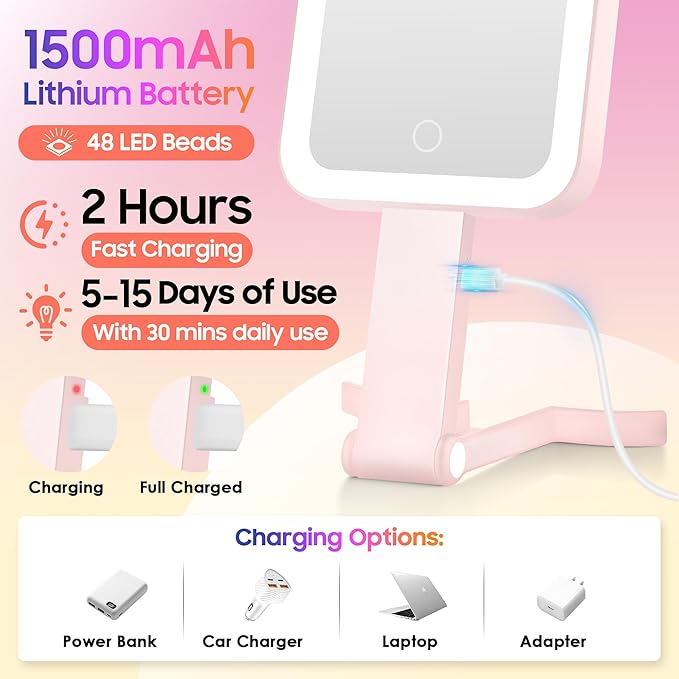 Magnifying Travel Mirror with Light, 30X/1X Double-Sided Magnifying Mirror with 3 Color Lights, Brightness Adjustable, Foldable Handheld Makeup Mirrors Portable for Travel and Desktop Use