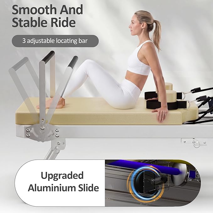 Pilates Reformer Machine, Foldable Pilates Equipment for Home Use and Gym Workout, Adjustable Resistance, 330 lbs Weight Capacity, for Advanced and Beginners Users
