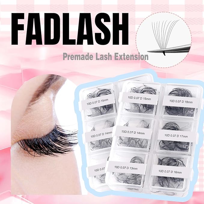 FADLASH Premade Fans Eyelash Extensions 300pcs 10D Premade Lash Fans D Curl Pre Made Fans Lash Extensions Volume Eyelash Extensions Premade Eyelash Fans Loose Fans (10D-0.07D-13-18mm)