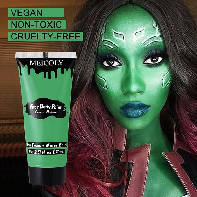 MEICOLY Green Face Body Paint,Christmas Stocking Stuffers,Green Body Paint for Halloween SFX Witch Makeup Elphaba Costume,Hunting Hulk Camo Face Paint for Adults and Kids,St.Patrick’s Day Accessories
