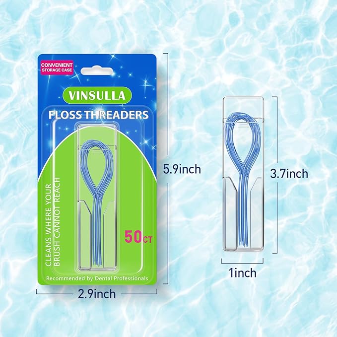 150 Count Floss Threaders for Braces, Bridges, and Implants (3 Packs of 50) - Flexible Nylon Threading Loops - Slim & Durable Dental Floss Helpers for Crowns & Orthodontic Appliances
