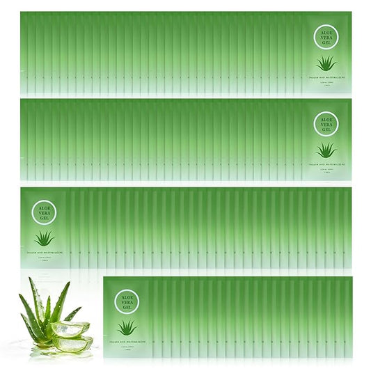 Travel Size Aloe Vera Gel Bulk Mini Natural Organic Aloe Vera Lotion, Individually Wrapped Moisturizer Soothing After Sun Aloe Cream for Face Body Skin Care Outdoor Vacation 0.34 Fl Oz (Pack of 100)