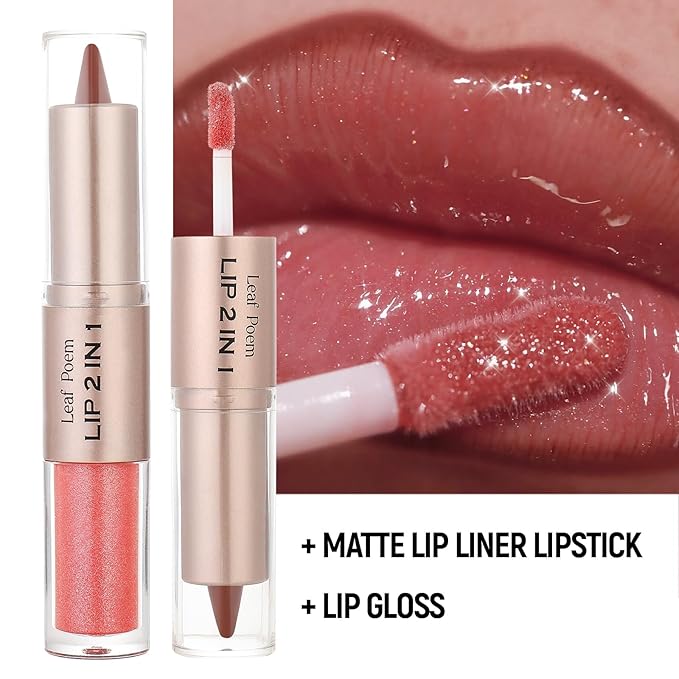 2-in-1 Double-Ended Matte Lip Liner & Lip Gloss Duo, Berry Pink Ombre Lip Combo Pencil, Lip Liner and Lipstick Gloss Set for Defined & Fuller Looking Lips, #03 Berry Pink